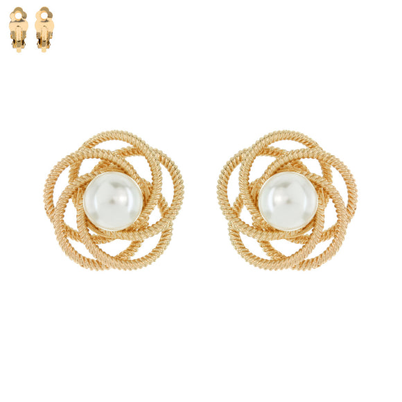 GOLD CLIP ON EARRINGS CREAM PEARLS ( 012 G )
