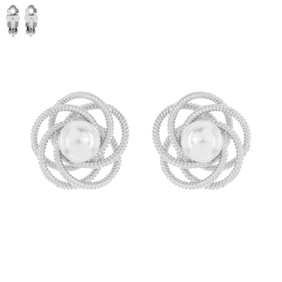 SILVER CLIP ON EARRINGS WHITE PEARLS ( 012 R )