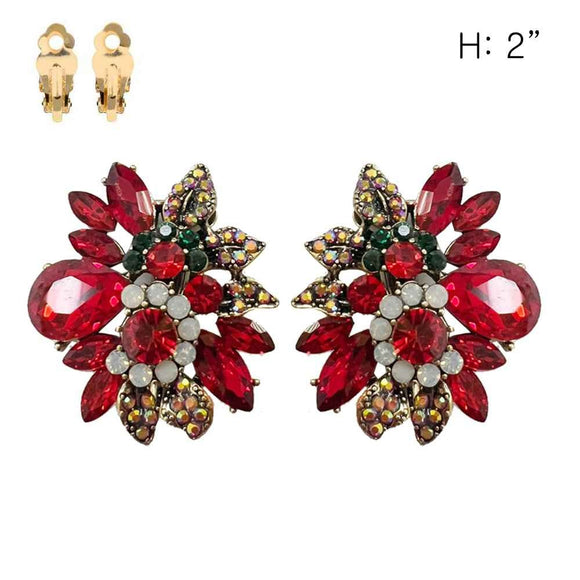 ANTIQURE GOLD RED STONES CLIP ON EARRINGS ( 11212 AGRD )