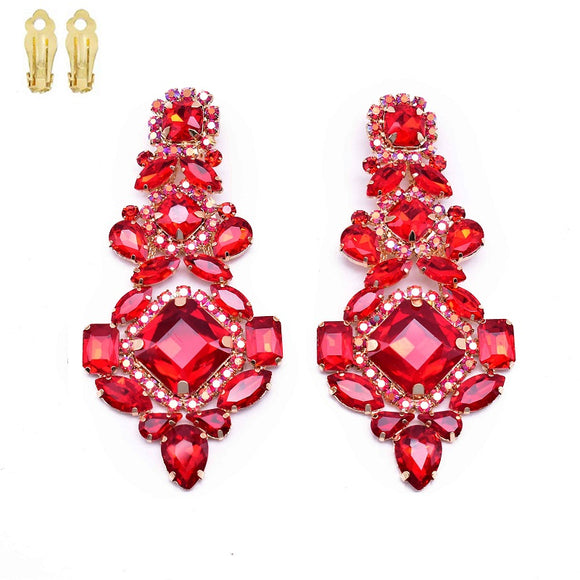 LARGE GOLD CLIP ON EARRINGS RED STONES ( 12144 GRD )