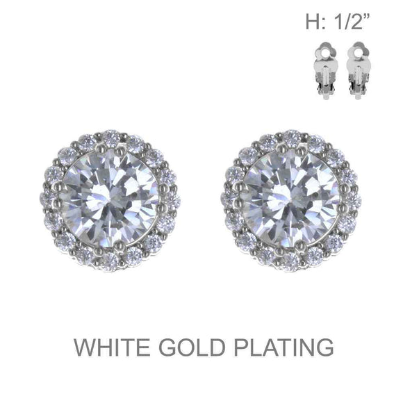 WHITE GOLD CLEAR STONES CLIP ON EARRINGS ( 1471 R )