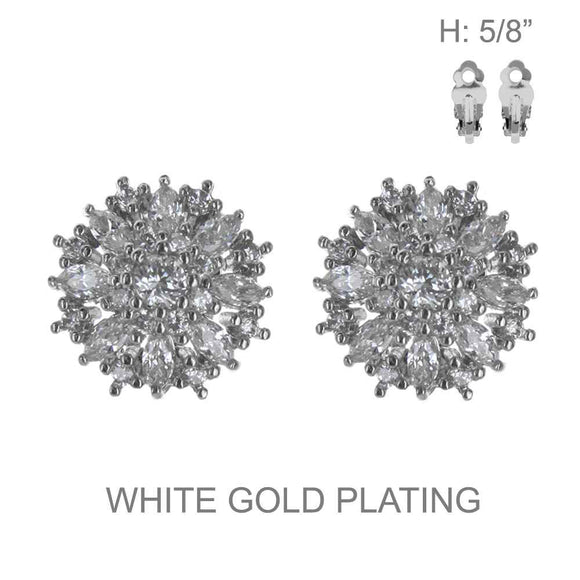 WHITE GOLD CZ CLIP ON EARRINGS ( 1488 R )