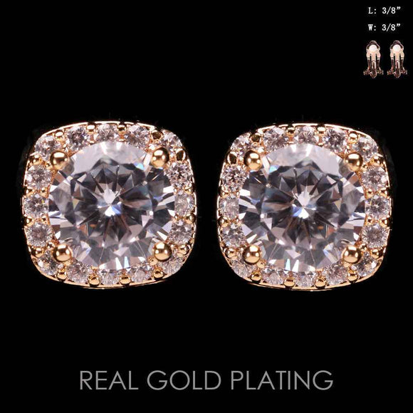 GOLD PLATING SQUARE CLEAR STONES CLIP ON EARRINGS ( 1493 G )