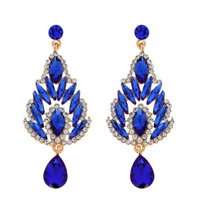 Gold Earrings Blue Clear Stones ( 270 GRY )