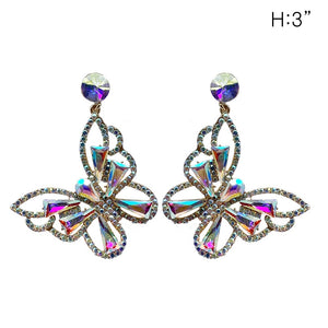 GOLD AB BUTTERFLY EARRINGS CLEAR STONES ( 349 GAB )