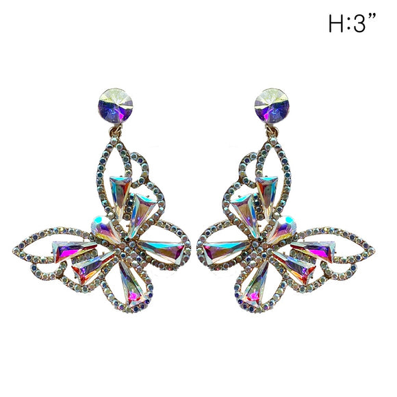 GOLD AB BUTTERFLY EARRINGS CLEAR STONES ( 349 GAB )