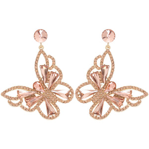 GOLD PEACH BUTTERFLY EARRINGS CLEAR STONES ( 349 GPH )