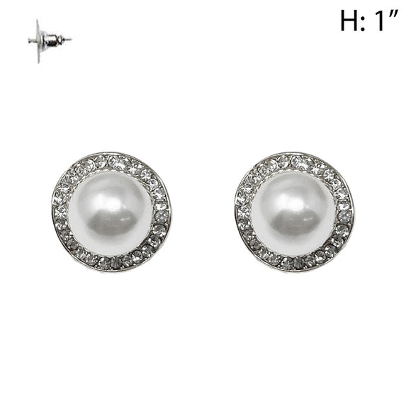 SILVER EARRINGS PEARLS CLEAR STONES ( 358 RWH )