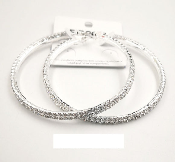 70mm Silver Hoop Earrings Clear Stones ( 0367 1C )