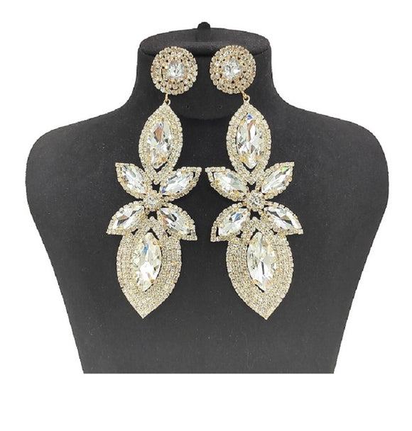 DANGLING GOLD EARRINGS CLEAR STONES ( 0438 2C )