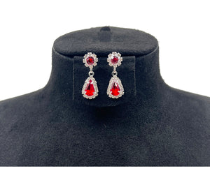 SILVER CLIP ON EARRINGS RED STONES ( 0564C 1R )