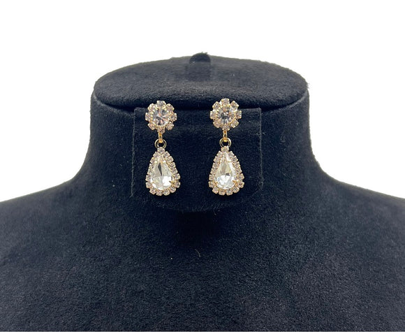 GOLD CLIP ON EARRINGS CLEAR STONES ( 0564C 2C )