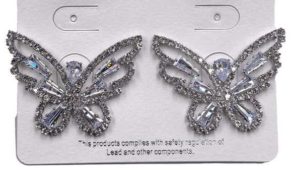 SILVER BUTTERFLY EARRINGS CLEAR STONES ( 0614 1C )