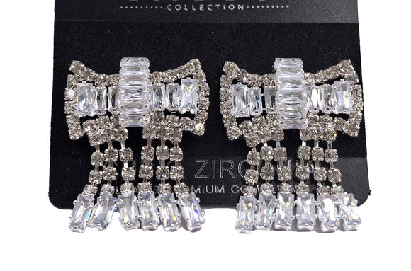 SILVER EARRINGS CLEAR CZ STONES ( 0623 1C )