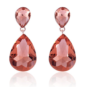2" Rose Gold Peach STONE CLIP ON Double Glass Earrings ( 1420 PCH )