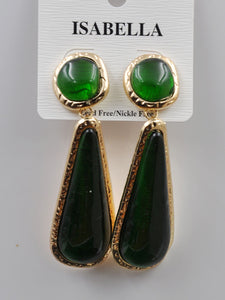 GOLD EMERALD GREEN DROP EARRINGS ( 233001 EM )