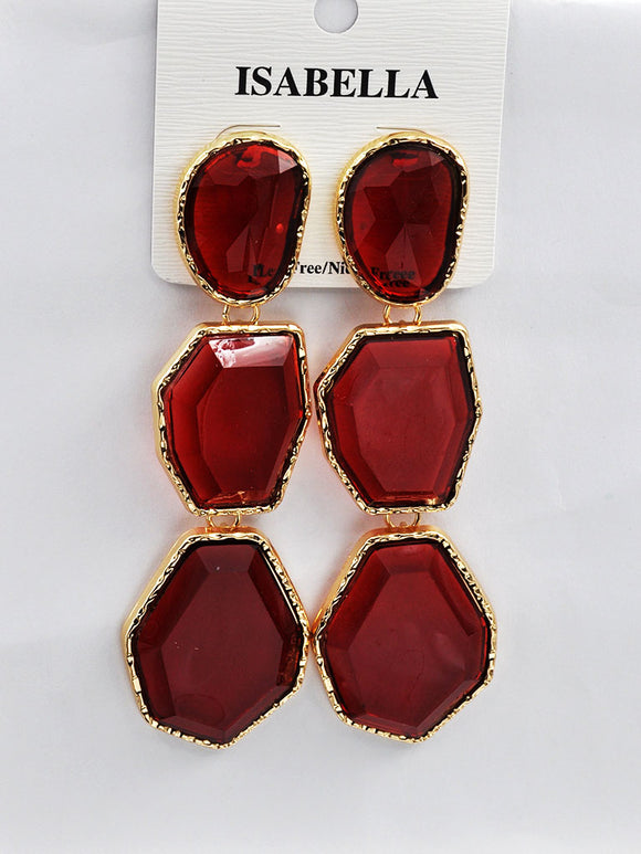 GOLD RED STONE DROP EARRINGS ( 234102 R )
