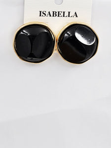 ROUND BLACK STONE EARRINGS ( 234501 BK )