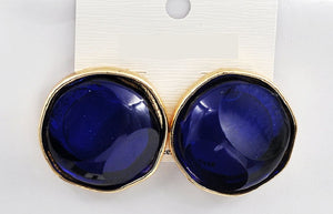 ROUND DARK BLUE STONE EARRINGS ( 234501 DB )