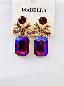 GOLD PURPLE AB STONE EARRINGS ( 234505 BU )