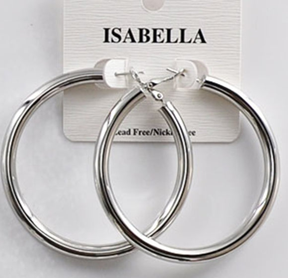 WHITE GOLD DIPPED HOOP EARRINGS LARGE ( 2404 SL )