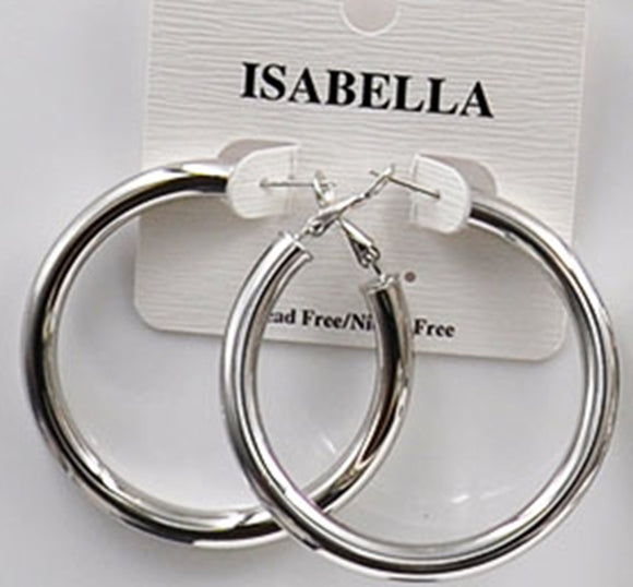 WHITE GOLD DIPPED HOOP EARRINGS MEDIUM ( 2404 SM )
