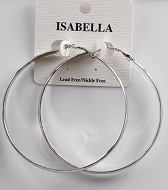 WHITE GOLD DIPPED HOOP EARRINGS LARGE ( 2405 SL )
