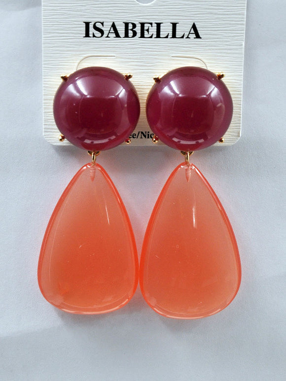 GOLD RED ORANGE EARRINGS ( 241104 OR )