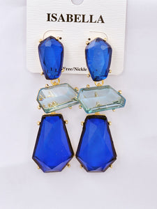 GOLD EARRINGS BLUE STONES ( 241105 BU )