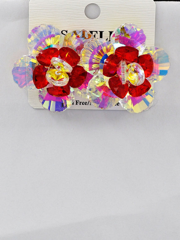 RED AB FLOWER EARRINGS ( 251010 R )