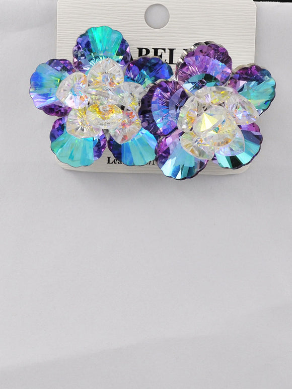 PURPLE AB FLOWER EARRINGS ( 251010 SP )