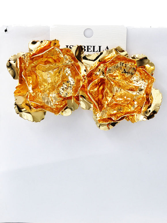 GOLD METAL FLORAL EARRINGS ( 251459 G )