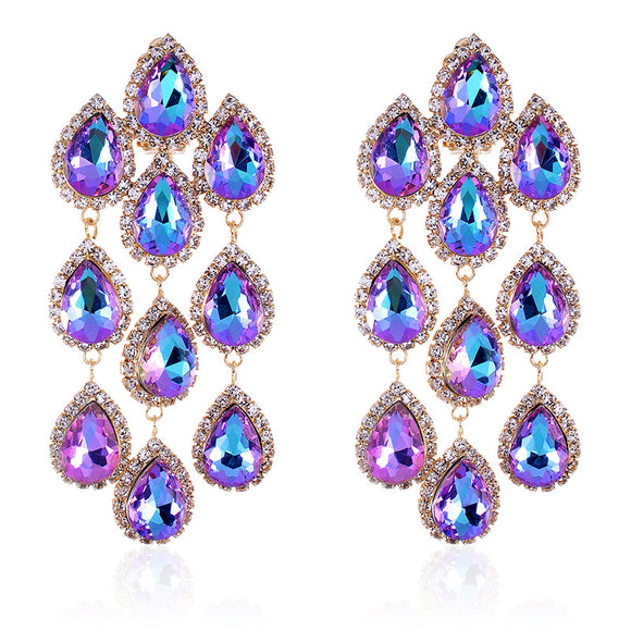 RHINESTONE CHAIN CRYSTAL CLIP ON EARRINGS ( 2517 VL )