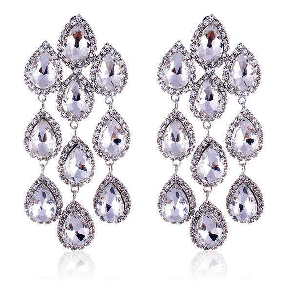 RHINESTONE CHAIN CRYSTAL CLIP ON EARRINGS ( 2517 SCL )