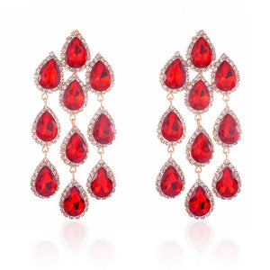 RHINESTONE CHAIN CRYSTAL CLIP ON EARRINGS ( 2517 RED )