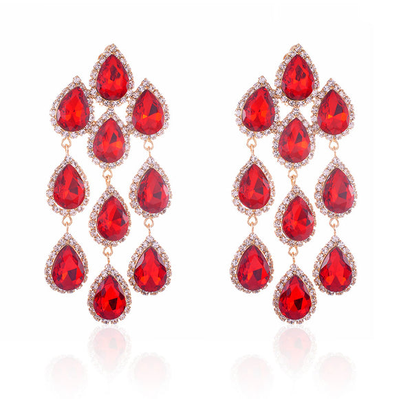 RHINESTONE CHAIN CRYSTAL CLIP ON EARRINGS ( 2517 RED )