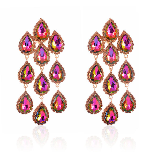 RHINESTONE CHAIN CRYSTAL CLIP ON EARRINGS ( 2517 VM )