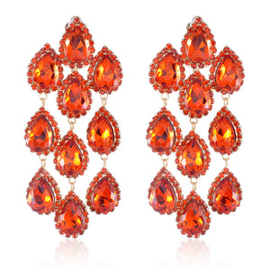 RHINESTONE CHAIN CRYSTAL CLIP ON EARRINGS ( 2517 ORG )