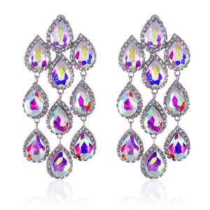 RHINESTONE CHAIN CRYSTAL CLIP ON EARRINGS ( 2517 SAB )