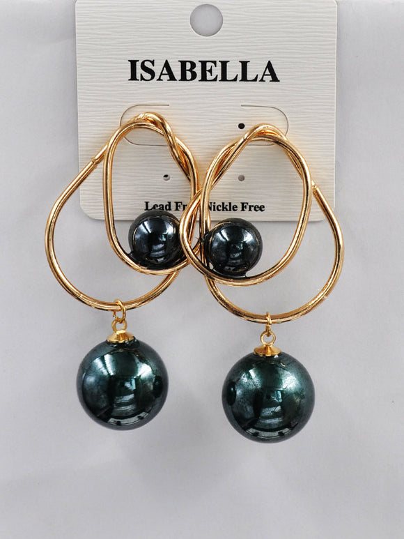 GOLD EMERALD GREEN EARRINGS ( 253005 EM )