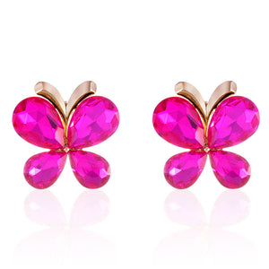 GOLD BUTTERFLY EARRINGS FUCHSIA STONES ( 2541 FU )