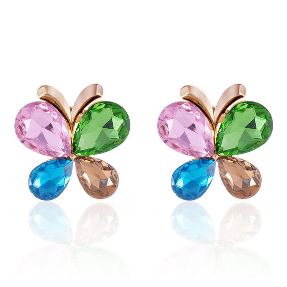 GOLD BUTTERFLY EARRINGS MULTI COLOR STONES ( 2541 LM )