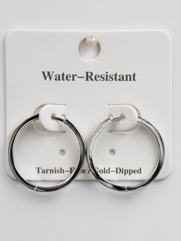 WHITE GOLD DIPPED HOOP EARRINGS ( 254423 S )