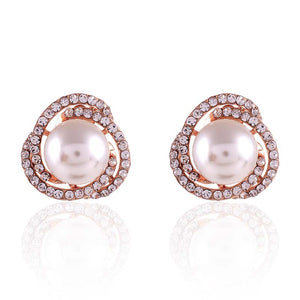 GOLD CLIP ON EARRINGS CLEAR STONES CREAM PEARLS ( 2545 GCP )