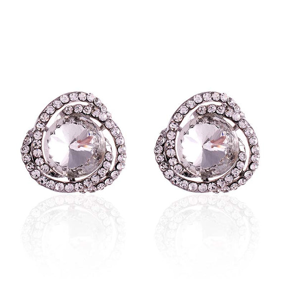 SILVER CLIP ON EARRINGS CLEAR STONES ( 2545 SCL )