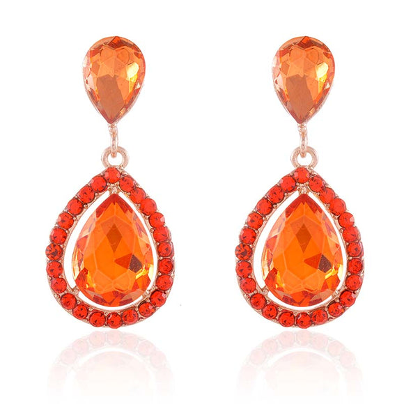 GOLD POST EARRINGS ORANGE STONES ( 2547 ORG )