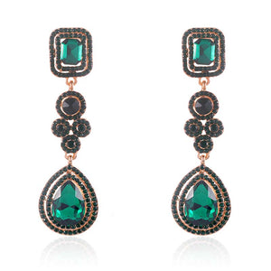 GOLD EMERALD GREEN DANGLING EARRINGS ( 2564 EM )