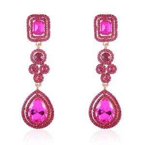 GOLD FUCHSIA DANGLING EARRINGS ( 2564 FU )