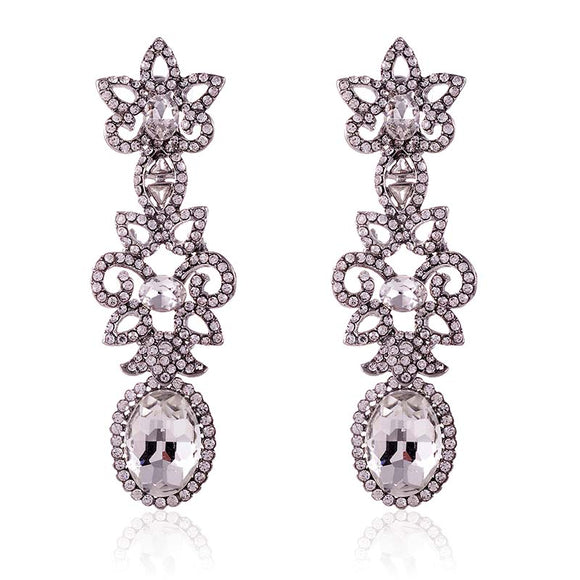 SILVER DANGLING EARRINGS CLEAR STONES ( 2568 SCL )