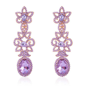 GOLD DANGLING EARRINGS LAVENDER STONES ( 2568 LV )